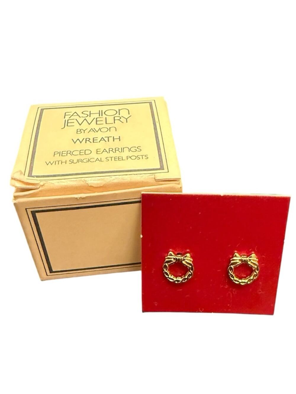 NEW Vintage AVON Wreath Pierced Earrings Gold Costume Jewelry Mini Earrings